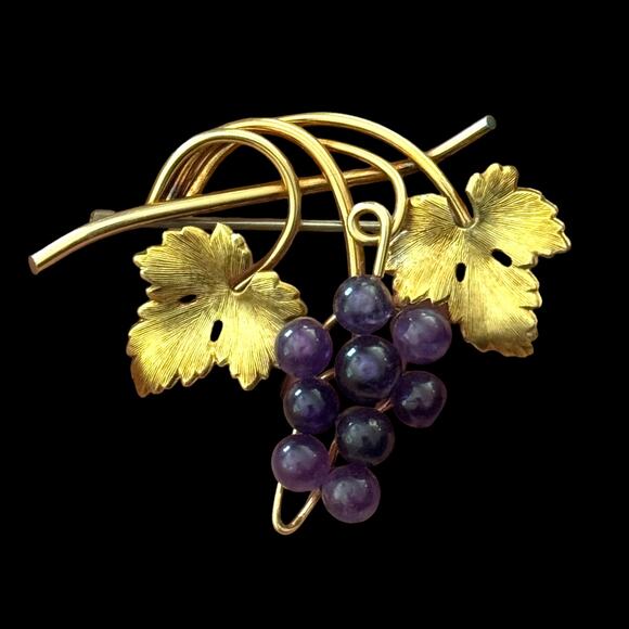 Vintage KREMENTZ 60s Amethyst Grape Brooch Pin - Picture 1 of 6